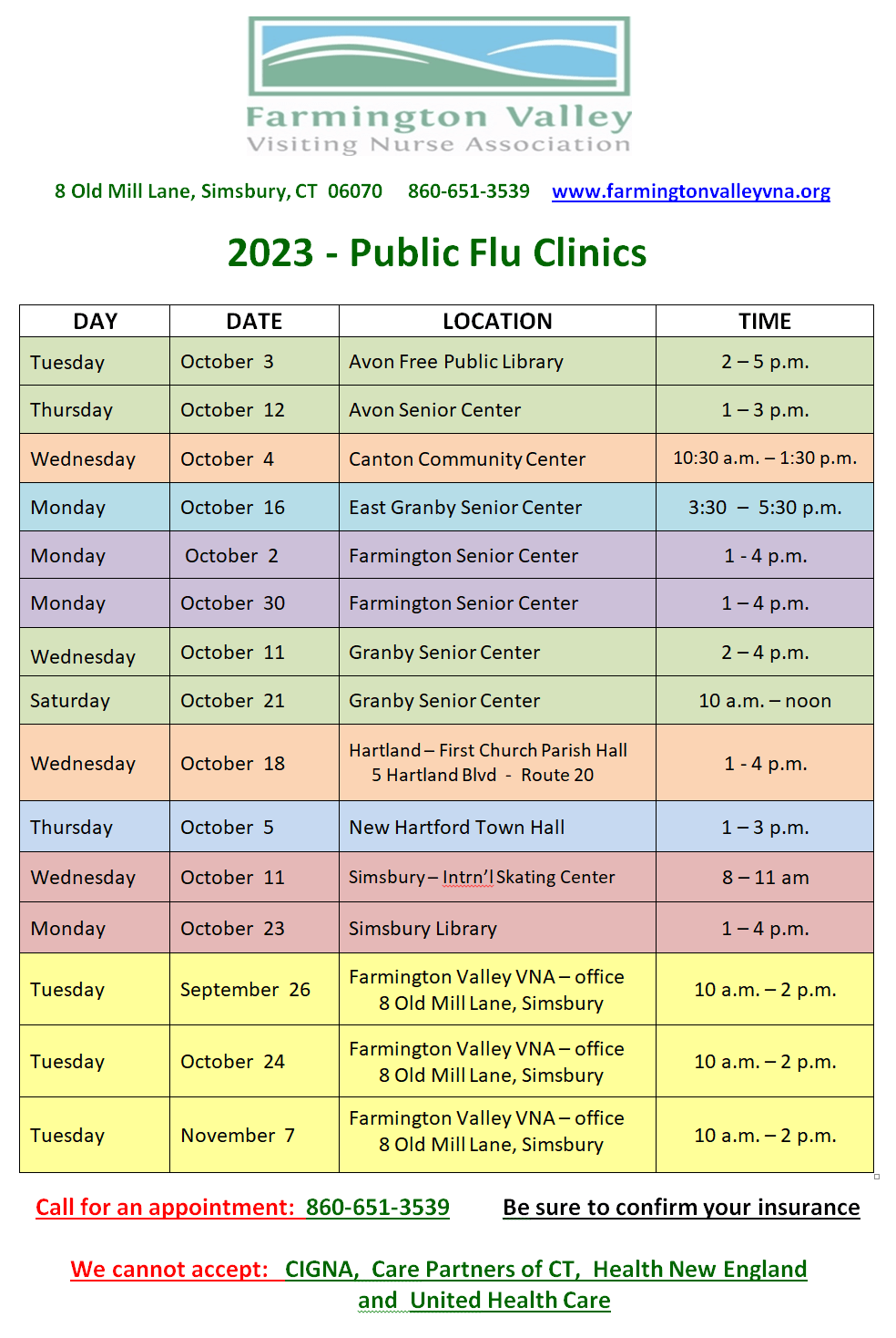 2023 Public Flu Clinics Schedule